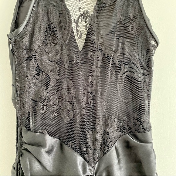 Jessica McClintock Black Satin Lace Mermaid Gown Size 6 - Picture 7 of 12